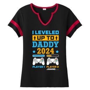 I Leveled Up To Daddy Est 2024 Soon To Be Dad Birthday Gamer Ladies Halftime Notch Neck Tee