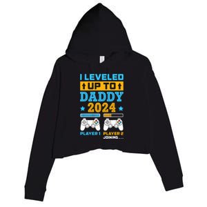 I Leveled Up To Daddy Est 2024 Soon To Be Dad Birthday Gamer Crop Fleece Hoodie