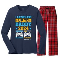 I Leveled Up To Daddy Est 2024 Soon To Be Dad Birthday Gamer Women's Long Sleeve Flannel Pajama Set 