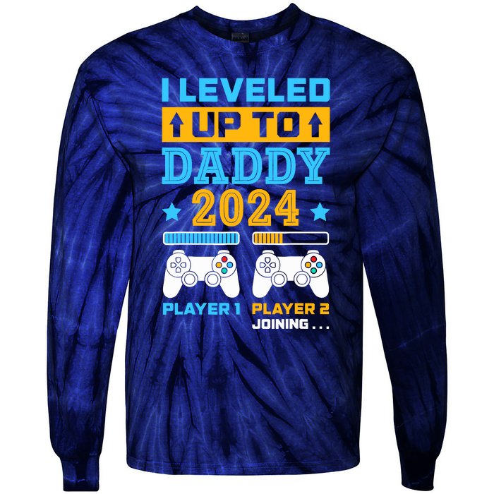 I Leveled Up To Daddy Est 2024 Soon To Be Dad Birthday Gamer Tie-Dye Long Sleeve Shirt