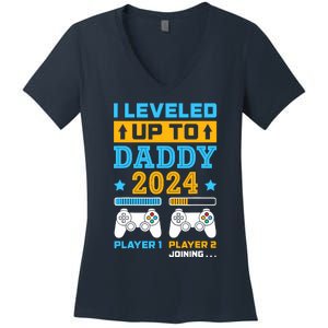 I Leveled Up To Daddy Est 2024 Soon To Be Dad Birthday Gamer Women's V-Neck T-Shirt