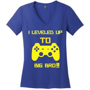 I Leveled Up To Big Bro! Gamer New Brother Gift Women's V-Neck T-Shirt