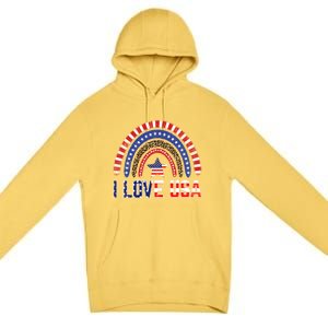 I Love Usa American Flag Rainbow Funny Gift Premium Pullover Hoodie