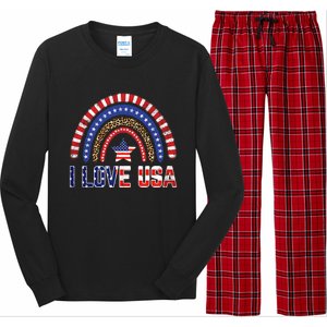 I Love Usa American Flag Rainbow Funny Gift Long Sleeve Pajama Set