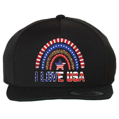 I Love Usa American Flag Rainbow Funny Gift Wool Snapback Cap