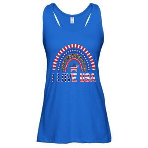 I Love Usa American Flag Rainbow Funny Gift Ladies Essential Flowy Tank