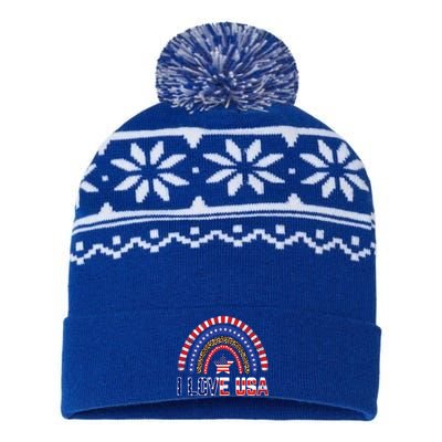 I Love Usa American Flag Rainbow Funny Gift USA-Made Snowflake Beanie