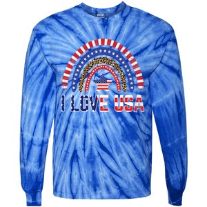 I Love Usa American Flag Rainbow Funny Gift Tie-Dye Long Sleeve Shirt