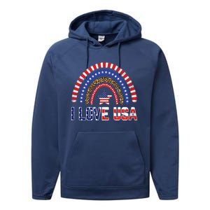 I Love Usa American Flag Rainbow Funny Gift Performance Fleece Hoodie