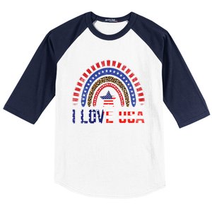 I Love Usa American Flag Rainbow Funny Gift Baseball Sleeve Shirt