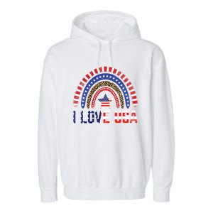 I Love Usa American Flag Rainbow Funny Gift Garment-Dyed Fleece Hoodie