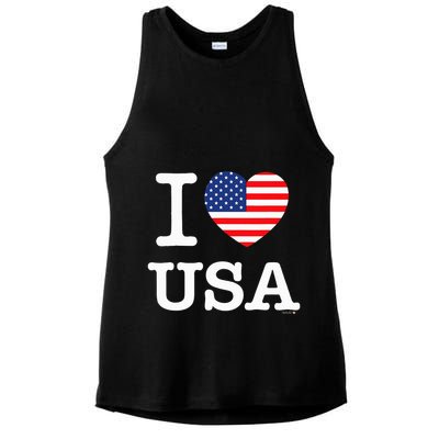 I Love Usa White United States Of America Flag Heart Ladies PosiCharge Tri-Blend Wicking Tank