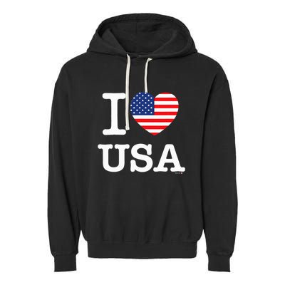 I Love Usa White United States Of America Flag Heart Garment-Dyed Fleece Hoodie