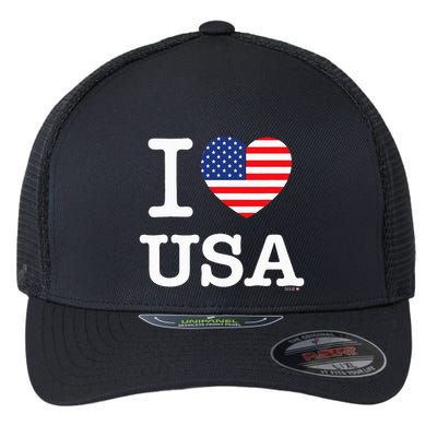 I Love Usa White United States Of America Flag Heart Flexfit Unipanel Trucker Cap