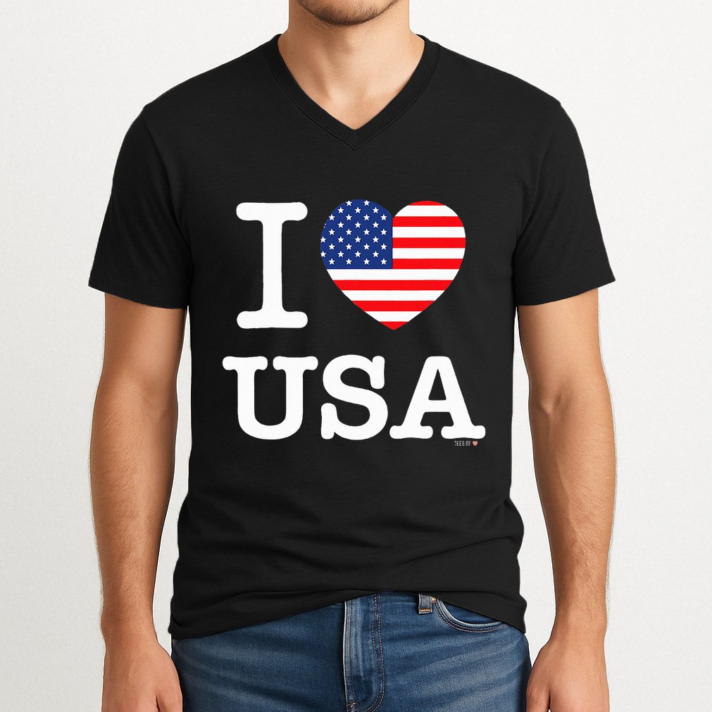 I Love Usa White United States Of America Flag Heart V-Neck T-Shirt