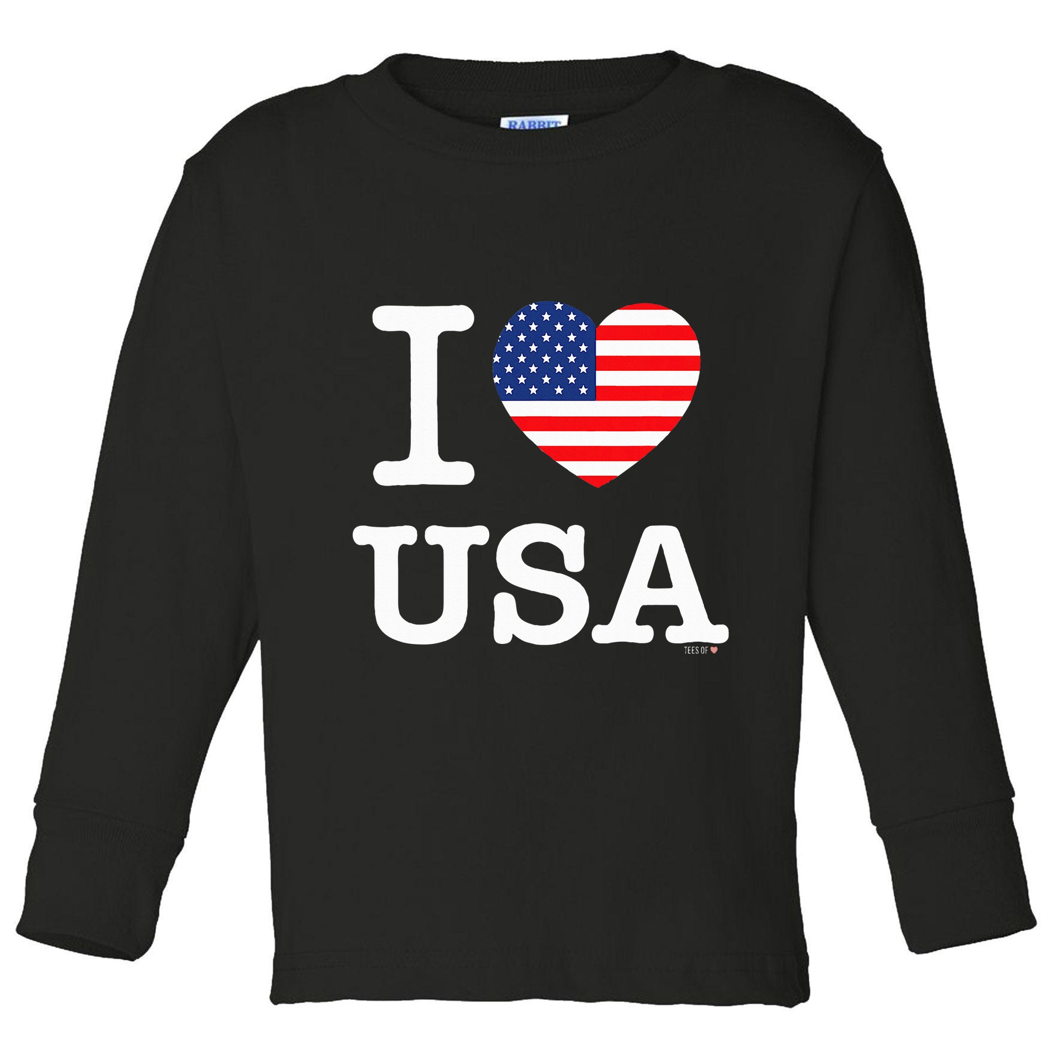 I Love Usa White United States Of America Flag Heart Toddler Long Sleeve Shirt