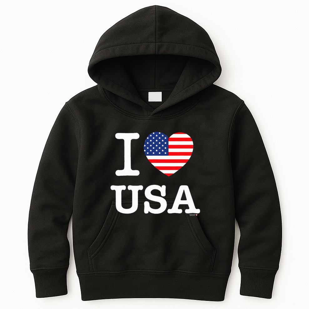 I Love Usa White United States Of America Flag Heart Kids Hoodie