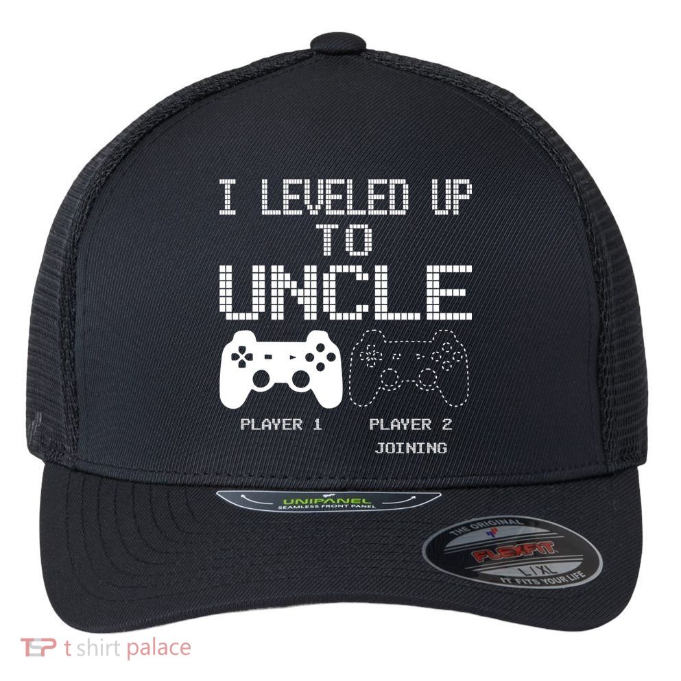 I Leveled Up To Uncle New Uncle Gaming Funny Flexfit Unipanel Trucker Cap