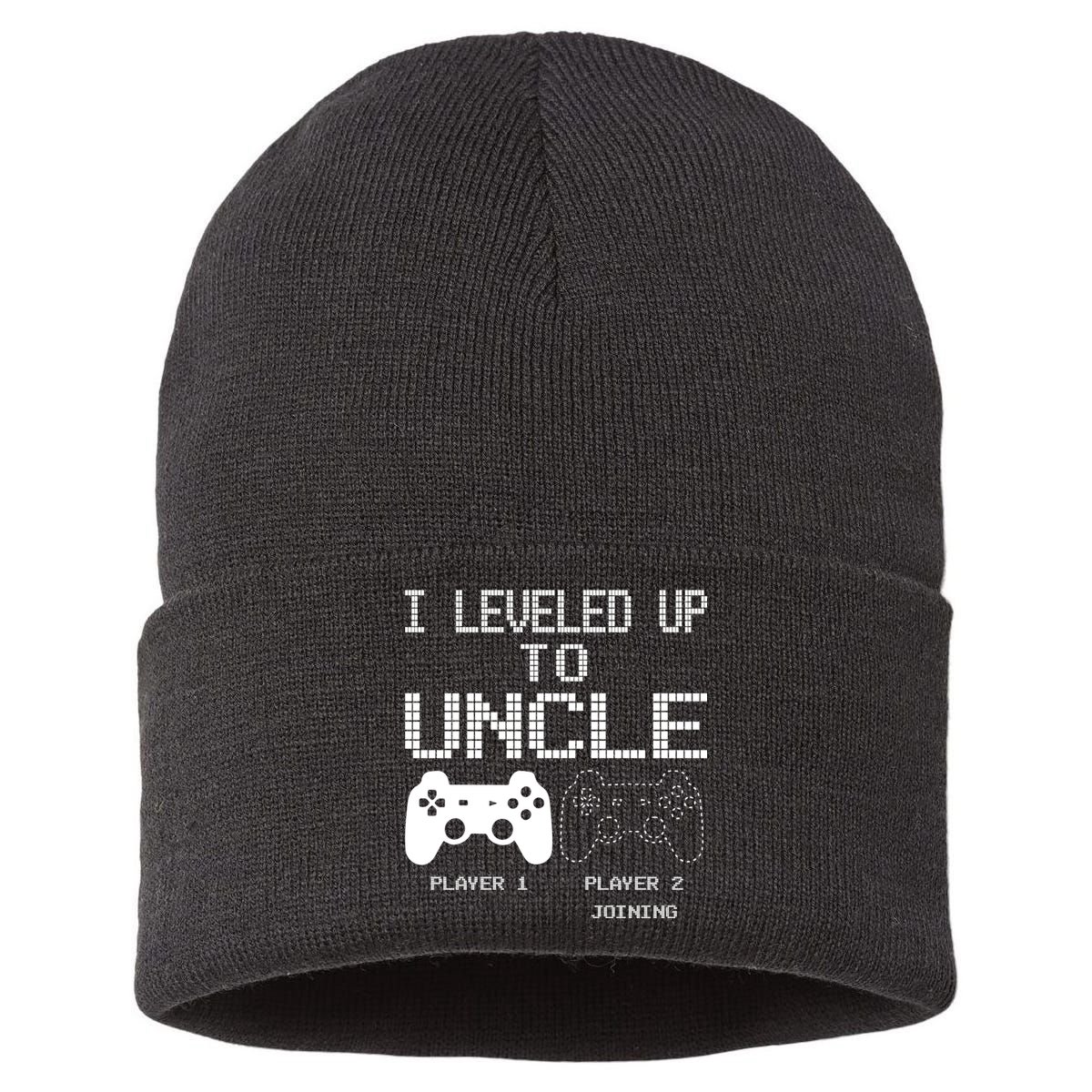 I Leveled Up To Uncle New Uncle Gaming Funny Sustainable Knit Beanie
