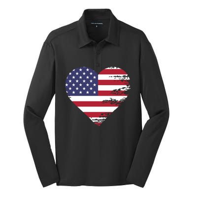 I Love Usa Meaningful Gift Silk Touch Performance Long Sleeve Polo