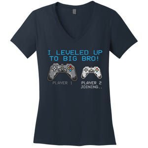 I Leveled Up To Big Bro Funny Video Game Lover Women's V-Neck T-Shirt