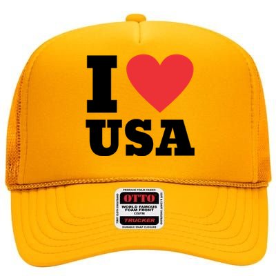 I Love Usa I Heart Usa Family Travel Usa Gift High Crown Mesh Back Trucker Hat