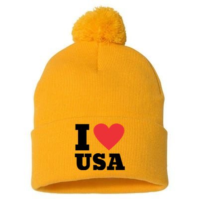 I Love Usa I Heart Usa Family Travel Usa Gift Pom Pom 12in Knit Beanie