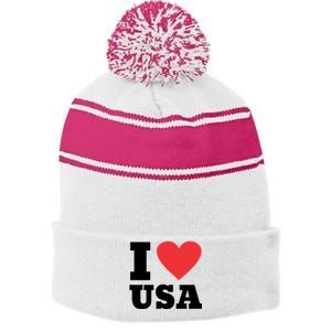 I Love Usa I Heart Usa Family Travel Usa Gift Stripe Pom Pom Beanie