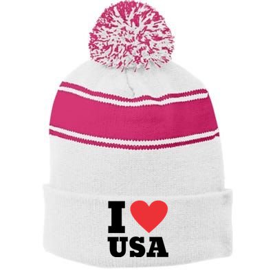 I Love Usa I Heart Usa Family Travel Usa Gift Stripe Pom Pom Beanie