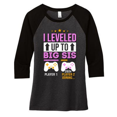 I Leveled Up To Big Sis Player 2 Joining 2024 Cute Women's Tri-Blend 3/4-Sleeve Raglan Shirt