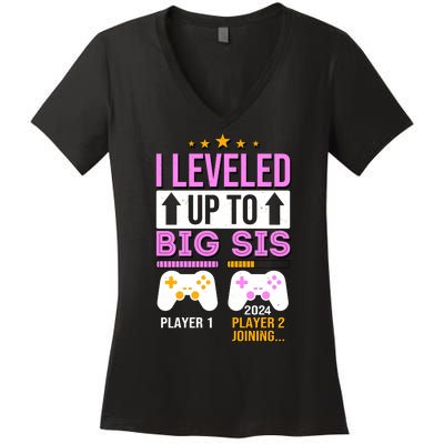 I Leveled Up To Big Sis Player 2 Joining 2024 Cute Women's V-Neck T-Shirt