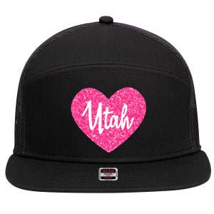 I Love Utah USA State Pink Heart Gift For Women 7 Panel Mesh Trucker Snapback Hat