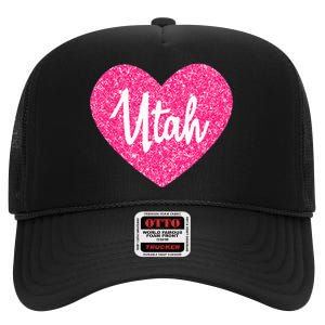 I Love Utah USA State Pink Heart Gift For Women High Crown Mesh Back Trucker Hat