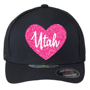 I Love Utah USA State Pink Heart Gift For Women Flexfit Unipanel Trucker Cap