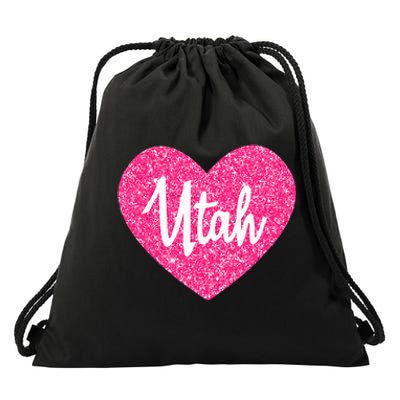 I Love Utah USA State Pink Heart Gift For Women Drawstring Bag