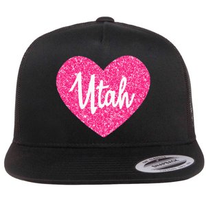 I Love Utah USA State Pink Heart Gift For Women Flat Bill Trucker Hat