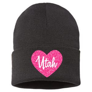 I Love Utah USA State Pink Heart Gift For Women Sustainable Knit Beanie