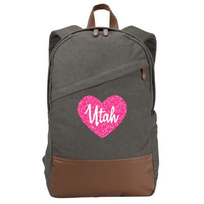 I Love Utah USA State Pink Heart Gift For Women Cotton Canvas Backpack