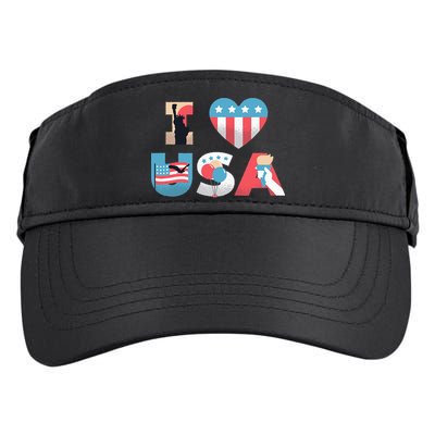 I Love USA Patriotic American Flag I heart USA 4th of July Adult Drive Performance Visor
