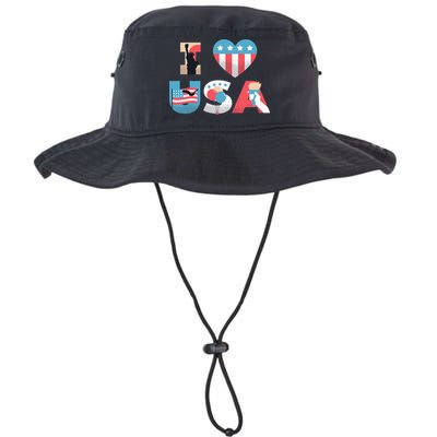 I Love USA Patriotic American Flag I heart USA 4th of July Bucket Hat