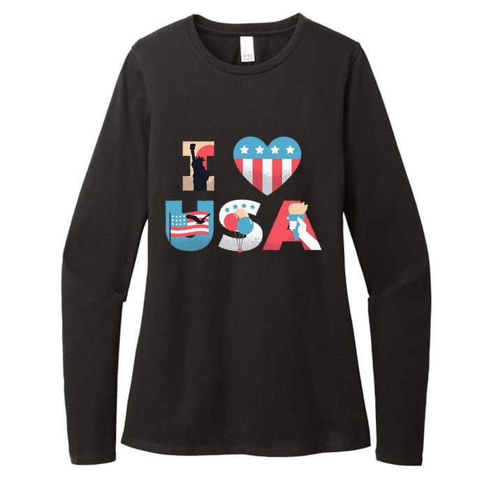 I Love USA Patriotic American Flag I heart USA 4th of July Womens CVC Long Sleeve Shirt