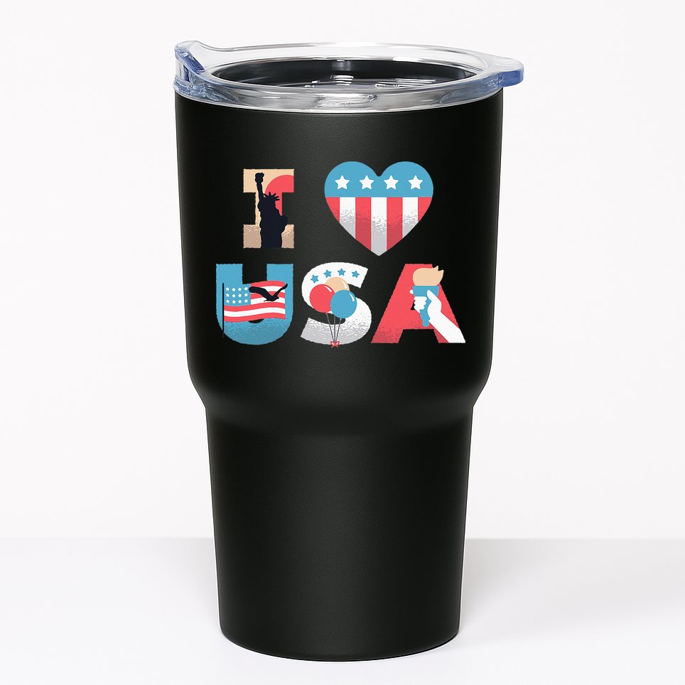 I Love USA Patriotic American Flag I heart USA 4th of July Tumbler