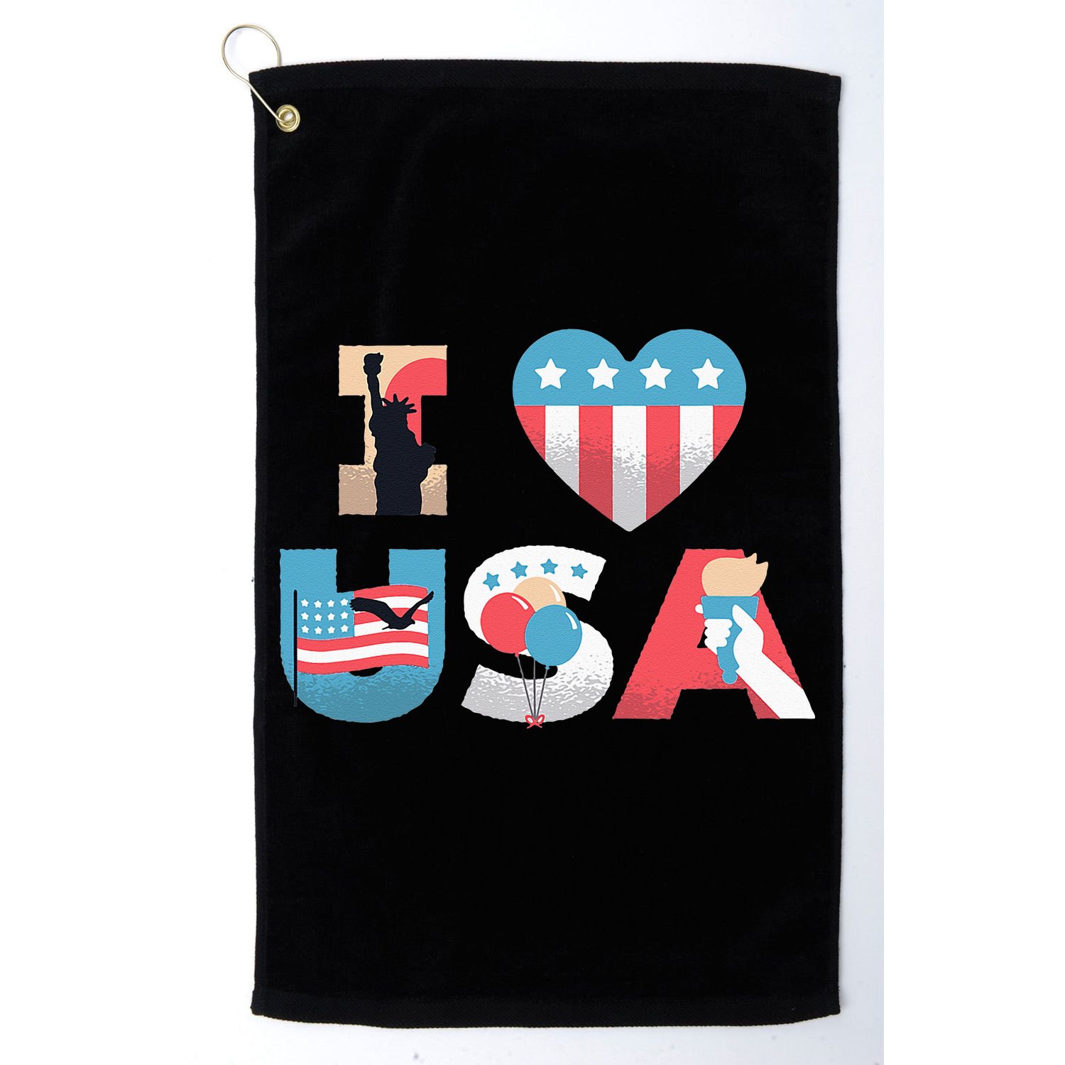 I Love USA Patriotic American Flag I heart USA 4th of July Golf Towel