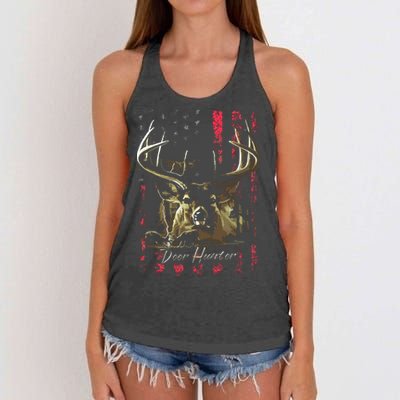 I LOVE USA American Flag And Deer Hunter Women's Knotted Racerback Tank