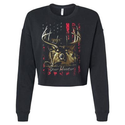 I LOVE USA American Flag And Deer Hunter Cropped Pullover Crew