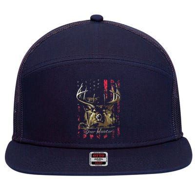 I LOVE USA American Flag And Deer Hunter 7 Panel Mesh Trucker Snapback Hat