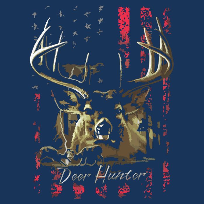 I LOVE USA American Flag And Deer Hunter 7 Panel Mesh Trucker Snapback Hat