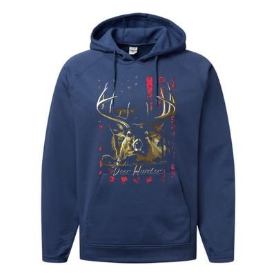 I LOVE USA American Flag And Deer Hunter Performance Fleece Hoodie