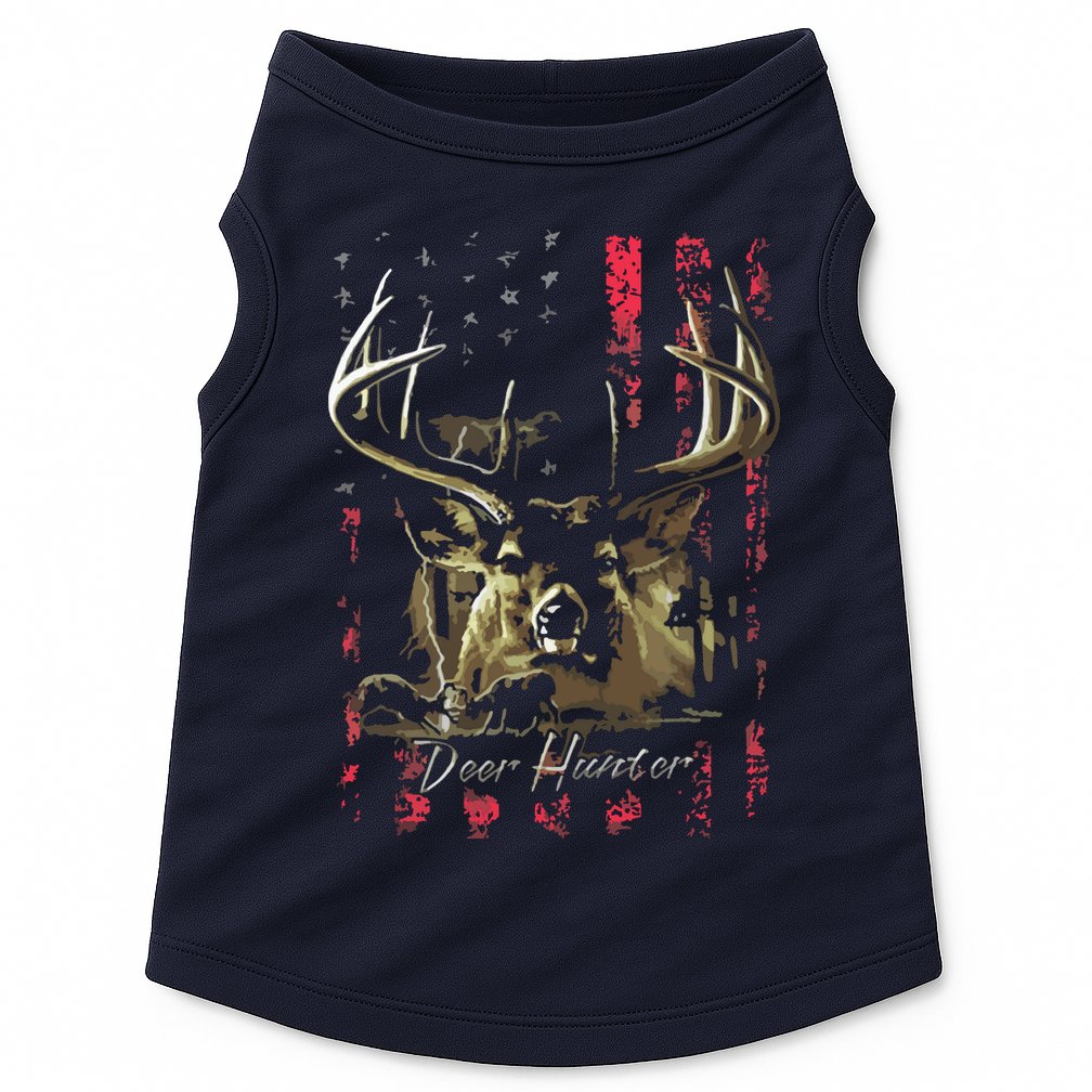 I LOVE USA American Flag And Deer Hunter Doggie Tank