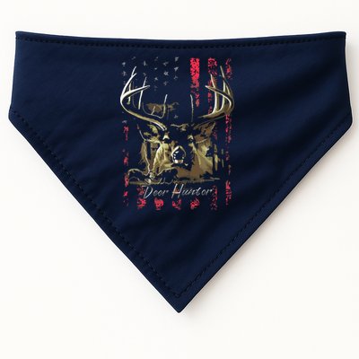 I LOVE USA American Flag And Deer Hunter USA-Made Doggie Bandana